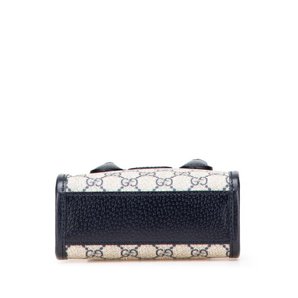 Gucci GG Supreme Tote Shoulder Bag Navy Blue Beige Leather - Picture 3 of 8